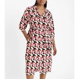 EXPRESS Printed Tie Waist Midi Shirt Dress Size XL Coco Chanel Vibes Work Wear